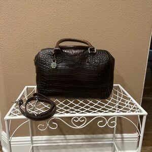 Dooney & Bourke Brown Crocodile-Embossed Duffel Bag